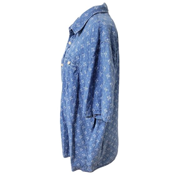 FatFace Men's Sz 2XL 100% Cotton Blue Short Sleeve Geometric Print Button Up Top - Picture 2 of 8